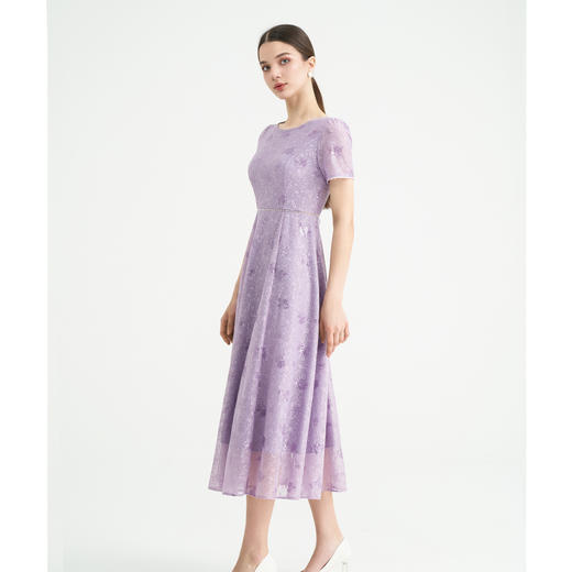 司歌蕾丝圆领短袖收腰连衣裙A891428M 商品图1