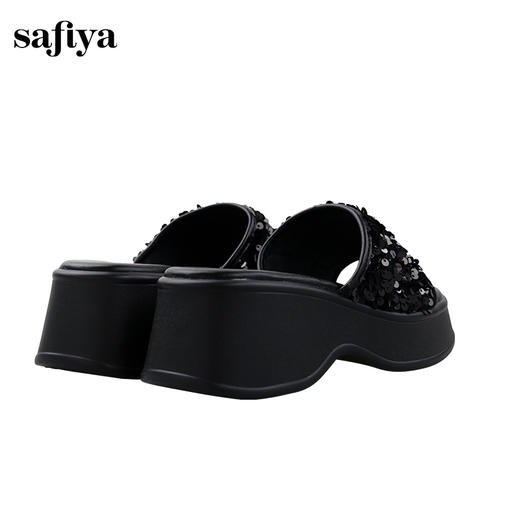 Safiya/索菲娅2024夏 松糕露趾亮片休闲厚底拖鞋 SF42110421 商品图4