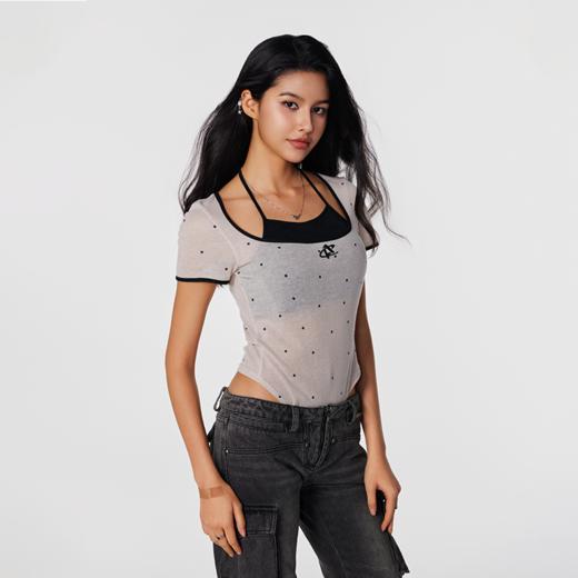 【Achock官方店】高街辣妹纯欲风假两件短袖T恤潮牌夏款吊带背心 商品图1