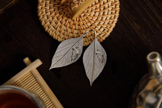 非遗工艺－拾物观心足银999金鱼银叶子2片装 打制泡茶煮水 商品图2