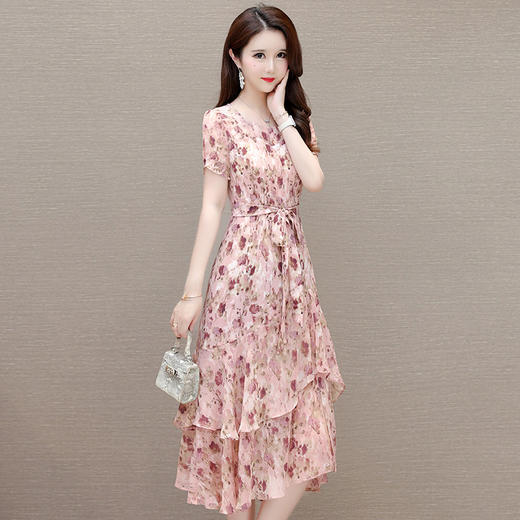 时尚气质，花色印花连衣裙QYM-KED-9459 -Y 商品图1