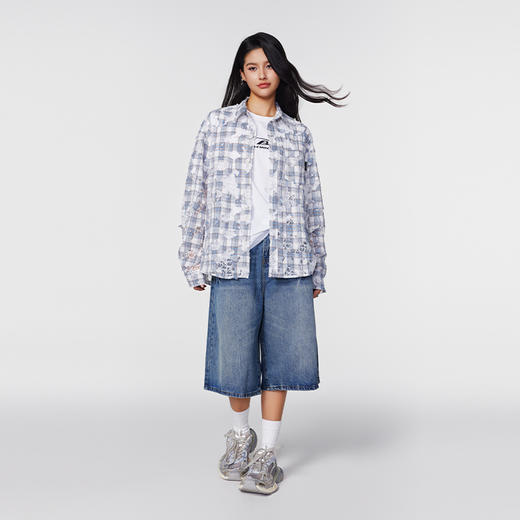 【Achock官方店】潮牌辣妹蕾丝翻领格子衬衫美式高街女款长袖外套 商品图3