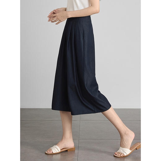 【五折购】熙世界牛仔蓝八分裙裤女2025夏新款休闲垂感宽松裤子阔腿山本裤 商品图0