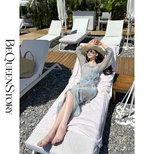 【孤品样衣，不退不换】【莫兰迪花园】度假风轻盈透薄裙摆鱼尾裙连衣裙 商品图4