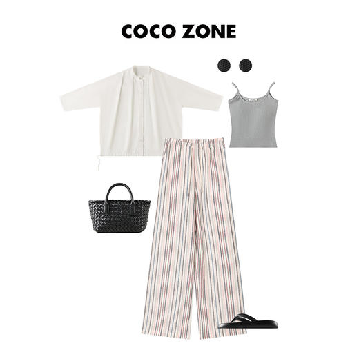 COCO ZONE 通勤风休闲彩色条纹系绳阔腿长裤 23C18869 商品图4