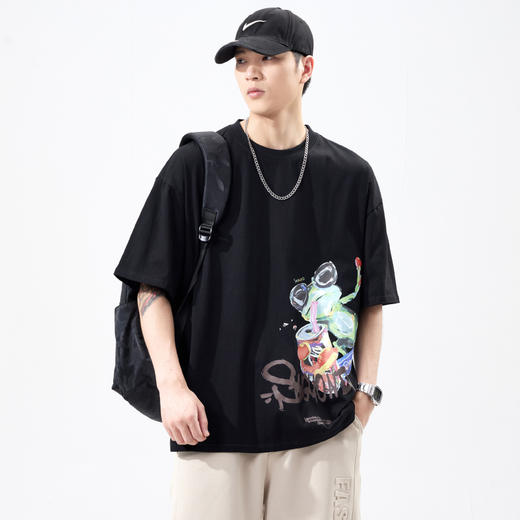 【100%纯棉】【新款DQ】大依优型大码短袖T恤圆领胸前印花加肥加大男士大号弹力透气舒适半袖夏装潮款 商品图5