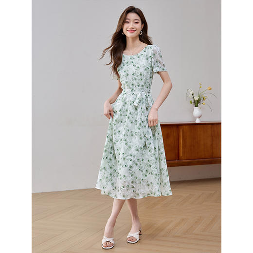 【专属特价】熙世界薄荷曼波绿色碎花连衣裙夏新款海边度假气质收腰雪纺裙子 商品图4