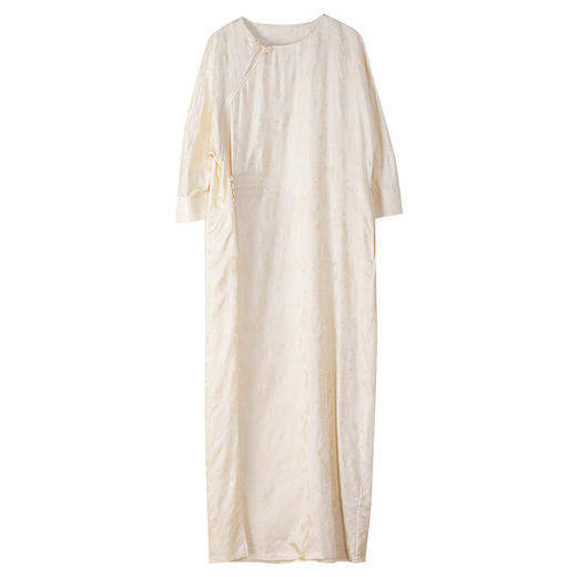 牧衣游原创 柞蚕丝混纺提花连衣裙女夏禅意古朴宽松气质长裙 溪外 商品图4