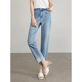 【五折购】熙世界卷边九分牛仔裤夏季薄款2025年新款高腰烟管法棍直筒裤子