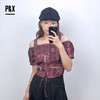 P&X设计师女装显瘦短款复古法式泡泡袖修身小衫824228185 红色 商品缩略图2