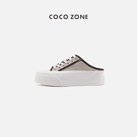 COCO ZONE高级感拼色半拖帆布鞋时尚通勤百搭一脚蹬休闲鞋CC2B0616