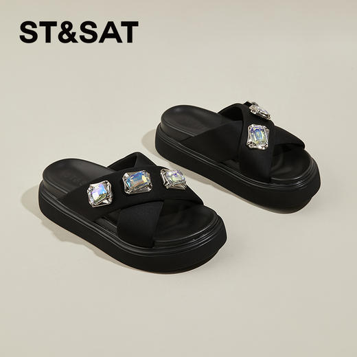 星期六闪耀吸睛钻饰外穿厚底拖鞋SSC2110929 商品图2