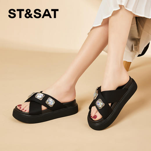 星期六闪耀吸睛钻饰外穿厚底拖鞋SSC2110929 商品图4