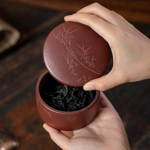 庚子 春月茶罐 紫泥宜兴紫砂茶叶罐普洱茶缸陶瓷大号醒茶罐储存罐家用罐子 商品图0