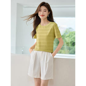 【五折购】熙世界2025夏季新款显瘦法式针织T恤宽松显瘦波浪纹肌理感上衣