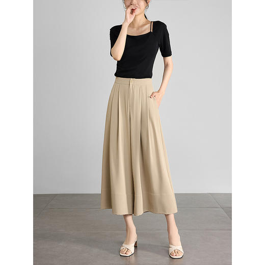 【五折购】熙世界八分裙裤女2025夏薄款高腰宽松显瘦气质休闲裤子阔腿裤裙 商品图2