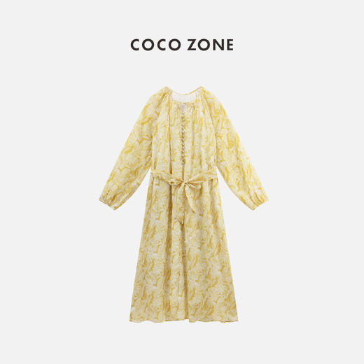 COCO ZONE”心动前奏“夏季时尚印花连衣裙气质圆领收腰显瘦A字裙CC1B1207 商品图0
