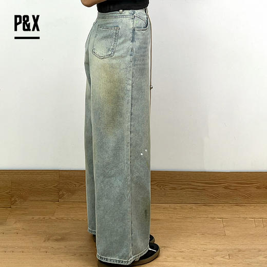 P&X设计师女装阔腿宽松脏脏做旧重工牛仔长裤 824210377 蓝色 商品图2