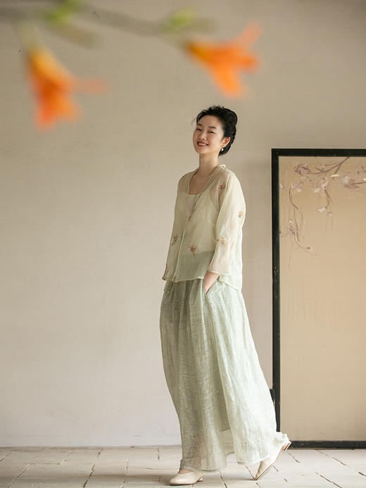 牧衣游原创 炒色进口棉麻半裙禅意质朴宽松百搭半身裙女新款 繁霜 商品图1