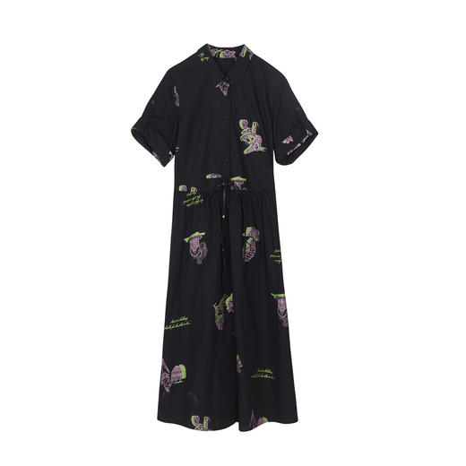 谜底绣花连衣裙短袖女2023夏新款翻领衬衫式收腰中长裙236ML7102 商品图4