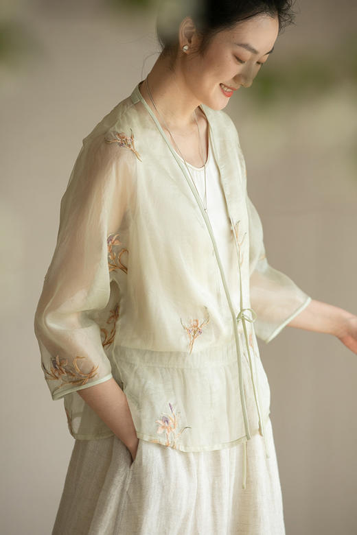 牧衣游原创 炒色匹绣桑蚕丝衬衫清凉百搭文艺轻薄百搭防晒衫 恩归 商品图5