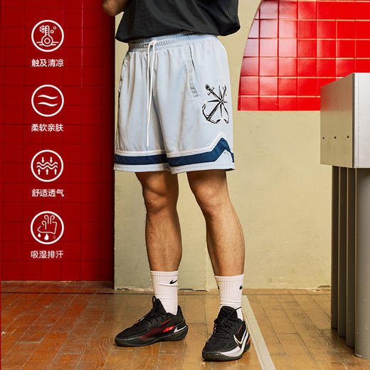 LUSHISI船锚刺绣主题美式不过膝运动短裤篮球裤跑步健身五分裤男 商品图0