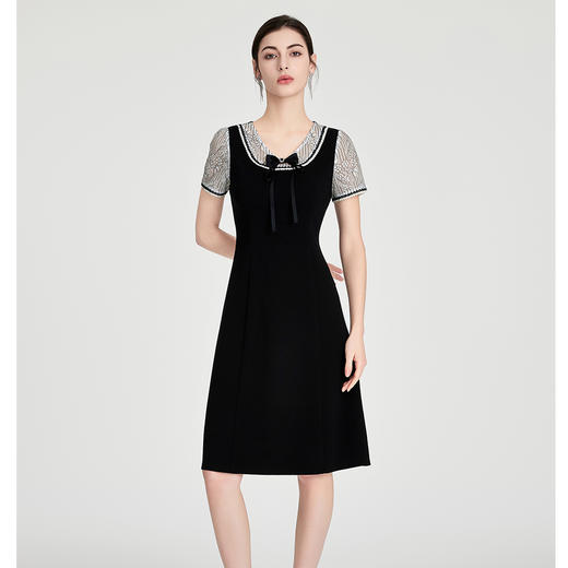 司歌弹力短袖连衣裙收腰小黑裙A891073X 商品图0