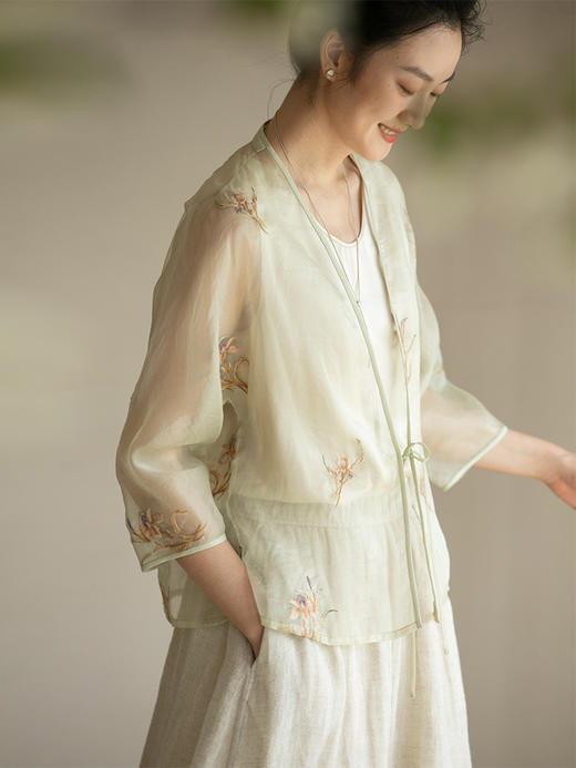 牧衣游原创 炒色匹绣桑蚕丝衬衫清凉百搭文艺轻薄百搭防晒衫 恩归 商品图0