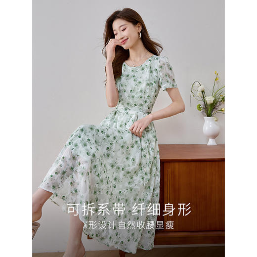【专属特价】熙世界薄荷曼波绿色碎花连衣裙夏新款海边度假气质收腰雪纺裙子 商品图2