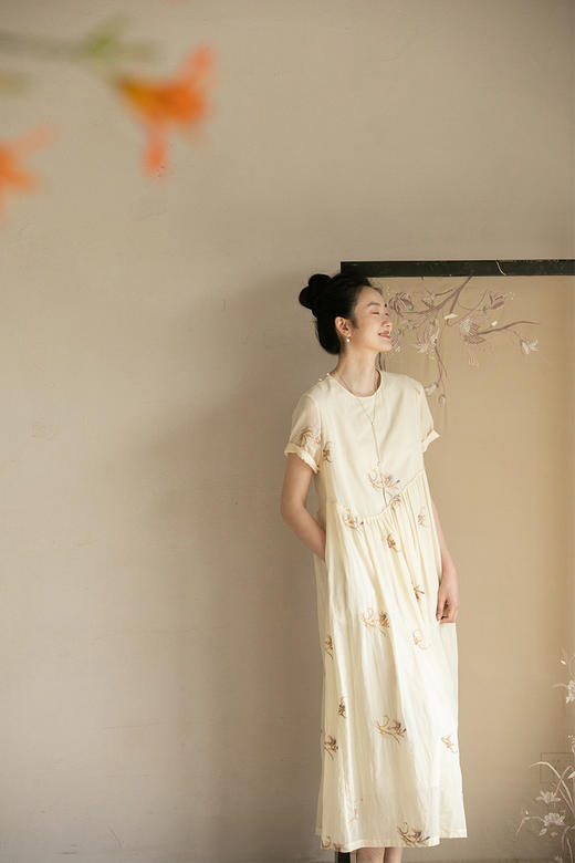 牧衣游原创 精棉匹绣连衣裙女夏新款纯棉轻薄温婉文艺长裙 九畹 商品图5
