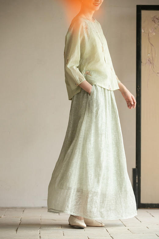 牧衣游原创 炒色进口棉麻半裙禅意质朴宽松百搭半身裙女新款 繁霜 商品图5