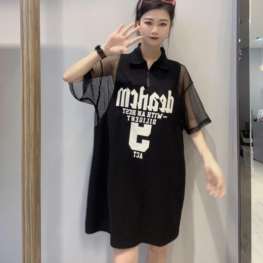 3-14GD半拉链网袖短袖连衣裙40429（黑） 夏季 142140090321 商品图1