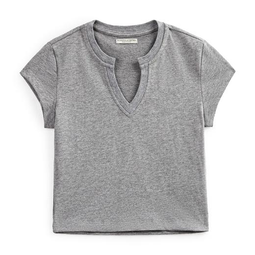 马登V领纯色短袖纯棉正肩T恤休闲百搭短款辣妹上衣修身基础款夏女 商品图5