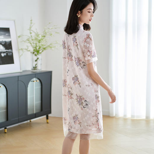 剩S/M 米思阳【新中式旗袍】2025夏季中国风蕾丝印花裙显瘦连衣裙2231 商品图6