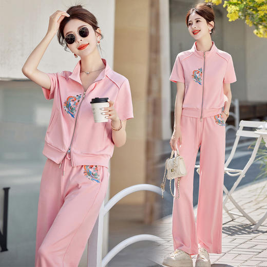 新中式国风休闲套装，刺绣开衫气质百搭阔腿裤两件套HR-BX2512 商品图0