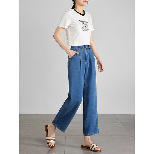 【五折购】熙世界凉感天丝牛仔裤薄款2025夏季新款九分裤子宽松阔腿直筒裤 商品图4