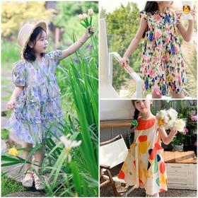 【49.9元起】儿童纯棉连衣裙莫奈花园郁金香女童夏季裙子涂鸦裙