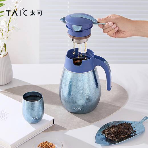【样品特惠4折，仅1个，无货退款】TAIC太可纯钛双层保温焖茶壶大容量户外旅行养生壶1L（皓月银） 商品图5