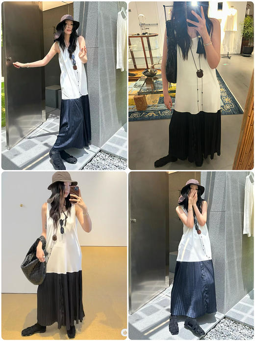 HIDEMI 极简拼接百褶圆领背心连衣裙 商品图1