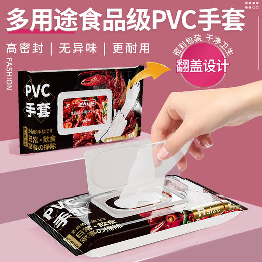 【脏污不沾手！】inwejia 食品级多用途pvc手套 2包共60只  S/M/L码 食品级安全，灵活贴合，保护双手 商品图2