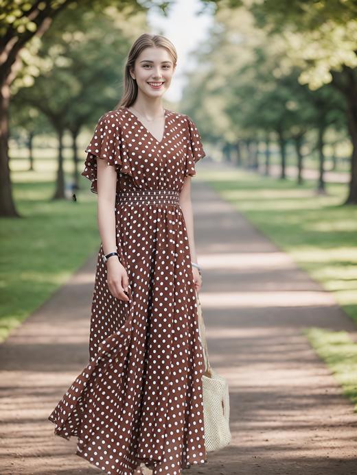 V领不规则摆连衣裙 商品图1