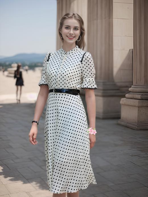 撞色花边连衣裙 商品图1