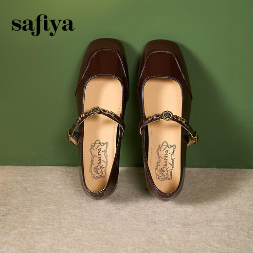 Safiya/索菲娅2024秋 法式复古玫瑰金属扣方头低跟浅口玛丽珍鞋 SF43112134 商品图5