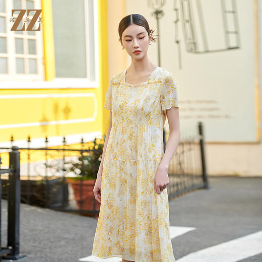 佐尔美气质碎花100%桑蚕丝连衣裙女M42LS38 商品图3