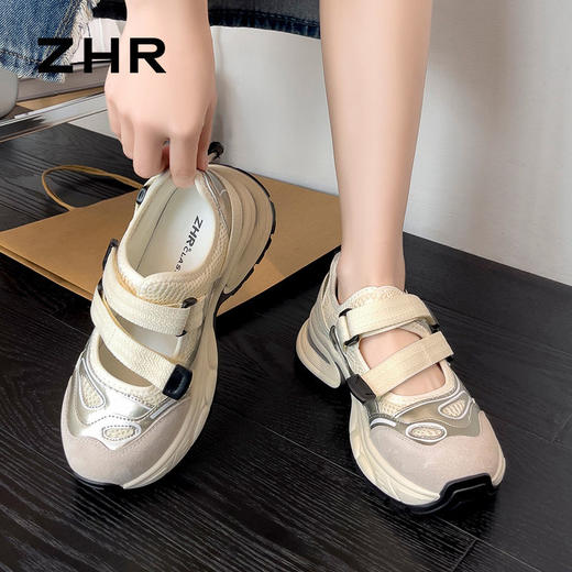 ZHR则则厚底镂空透气老爹凉鞋女2024夏季新款外穿魔术贴运动凉鞋 商品图5