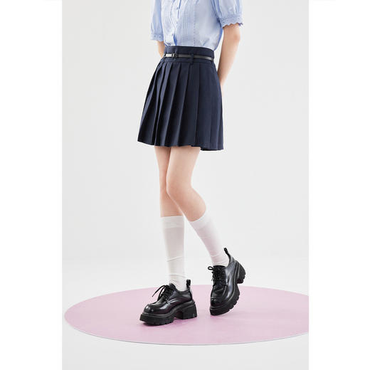 【严选】诗凡黎学院风藏青百褶半身裙2024年夏新款高腰显瘦jk小个子短裙女SF4140671 商品图0