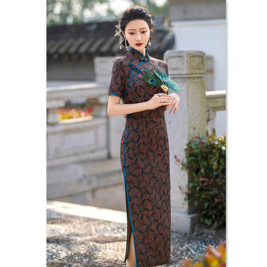 SKY 100914复古中国风绫罗缎提花长款旗袍 商品图2