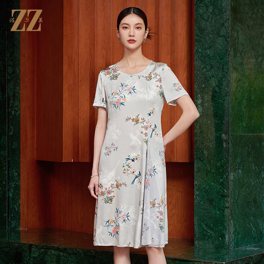 佐尔美气质碎花100%桑蚕丝连衣裙女M42LS35 商品图0