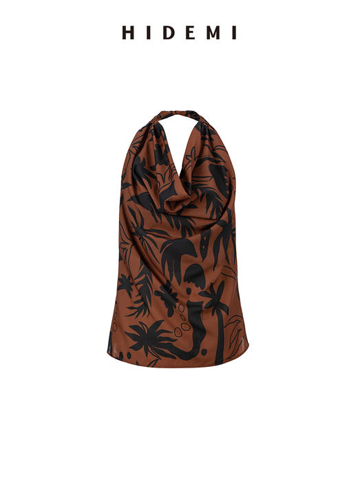 HIDEMI 【赵丽颖同款】度假系列“棕榈树下”手绘艺术感抽象印花晚霞棕红色五件套 商品图11