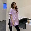 中长款开叉体恤【圆领中长款宽松T恤女潮棉】休闲风新款纯色夏季上衣服 商品缩略图5